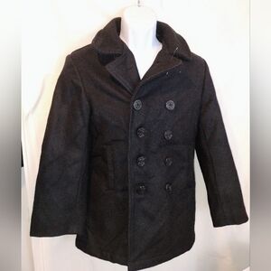 US Navy Youth Pea Coat Jacket SZ L Black Wool Anchor Buttons 088-15012 Military